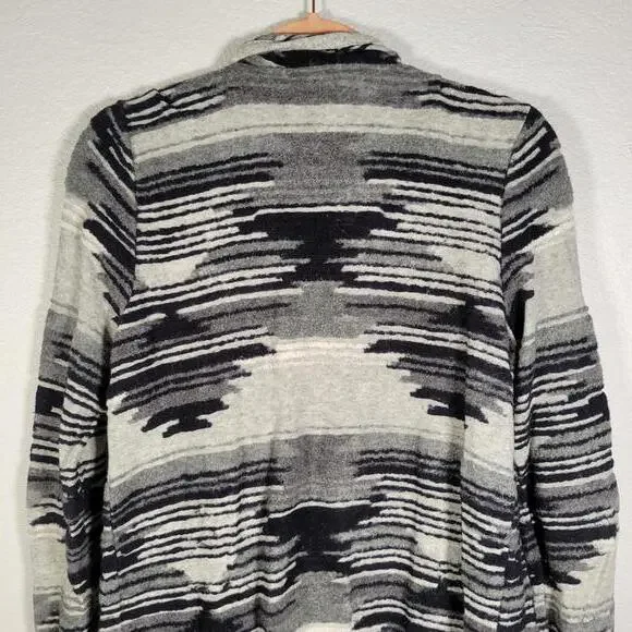 Lucky Brand Gray Black Aztec Waterfall Open Cardigan Sweater Women Size M - Picture 7 of 10
